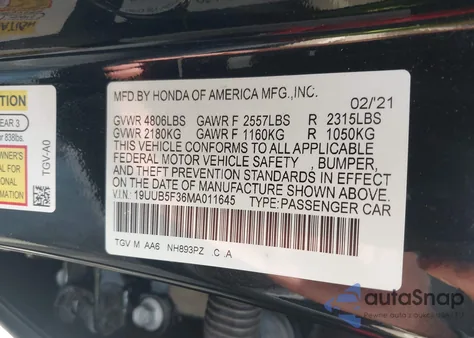 2021 Acura Tlx Standard from USA, damaged, VIN 19UUB5F36MA011645